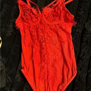 Red Lace Bodysuit - Women's Intimates